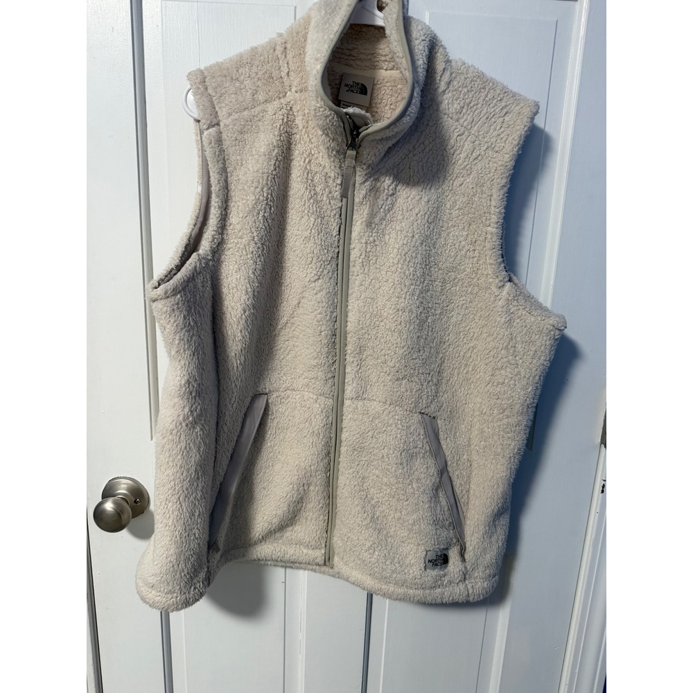 The North Face Fleece Vest Womens XL Cream Sherpa Zip‎ Up - Picture 3 of 8
